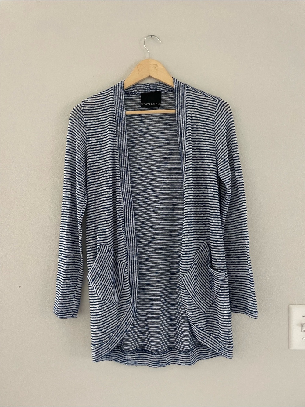Harlowe & Graham Navy and White Striped Open-Front Cardigan